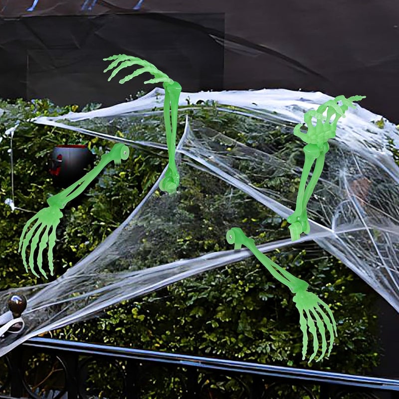 AOFOX Halloween Realistic Skeleton Stakes Zombie Ghost Arm Stake Severed Plastic Glow in Dark Skeleton Hands Yard Signs for Halloween Props Decorations (4 Pcs Green) - Image 5